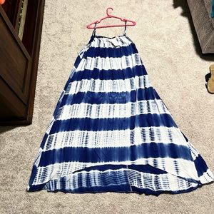 Tie dye hi-lo maxi dress, navy/white NWT